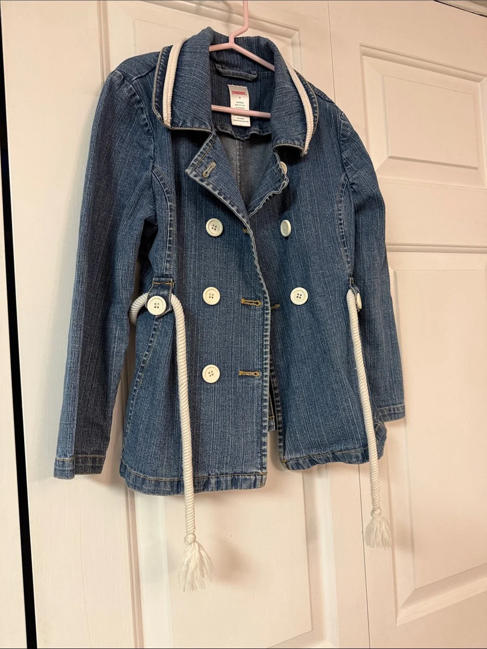 Gymboree Blue Denim Double-Breasted Jacket with Cream Rope Trim